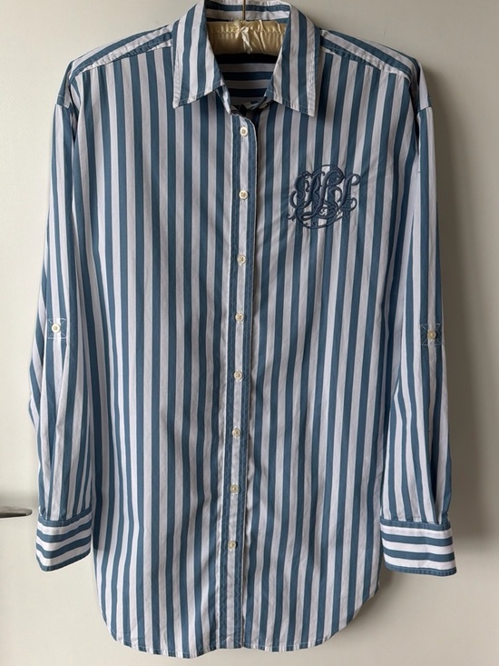 Ralph Lauren Other - Ralph Lauren Blue & White Striped Monogram Button Down
